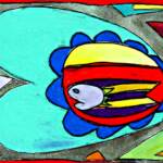 Fish in heart – Watercolor & Oil Pastel - 11in x 15in