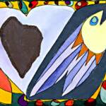 Fish plus heart – Watercolor Collage – 11in x 15in