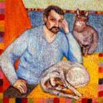 Francesco with two cats – Oil & Acrylic on Belgian Linen – 45in x 52in