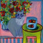 Gatto con Pesci – Acrylic on Canvas – 17in x 18in