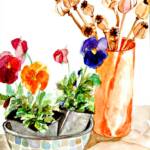 Still life with pansies – Watercolor – 13in x 17in